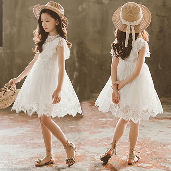 

2019 new big girls lace dress white lace flower embroider kids princess dress summer sweet children party dresses fit 3-12t z01, Red;yellow