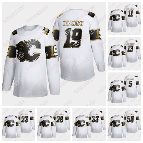 

calgary flames 2020 white golden edition jersey matthew tkachuk sean monahan sam bennett johnny gaudreau mikael backlund cam talbot, Black;red