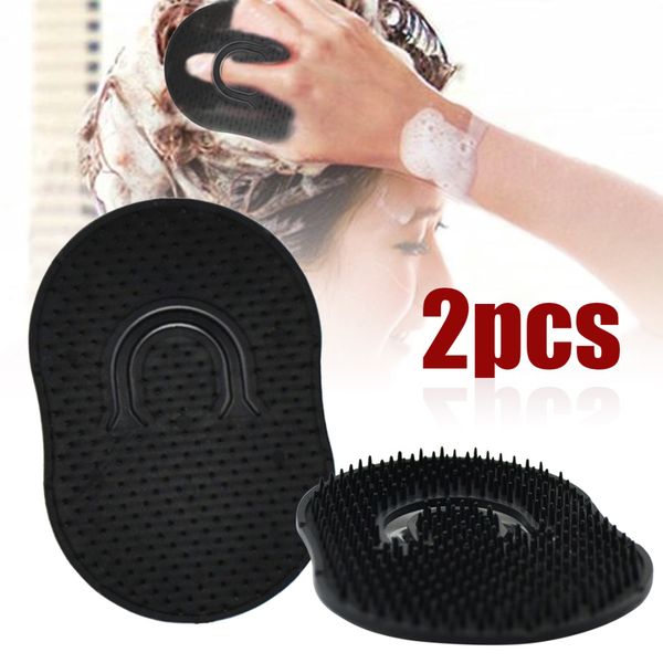 

mayitr 2pcs shampoo comb pocket men beard palm scalp massage black hair care travel portable hair brush styling tools, Silver