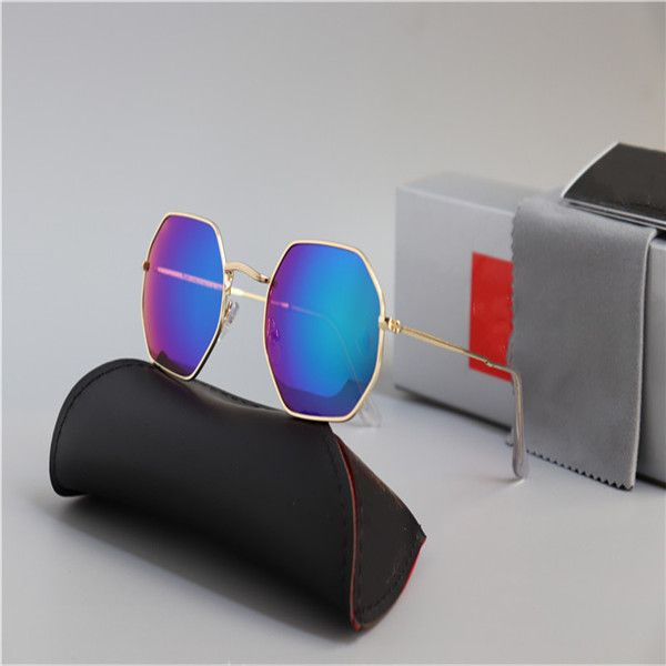 

1pcs polygon sunglasses women men mirror uv400 vintage sport driving sun glasses goggle with brown cases and boxes, White;black