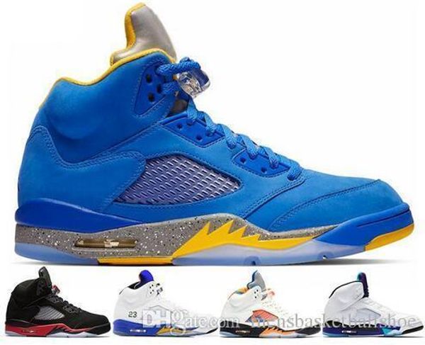 

5s laney men new basketball shoes 5 bred flight blue red suede white cement og metallic black designer sport sneaker size 41-47