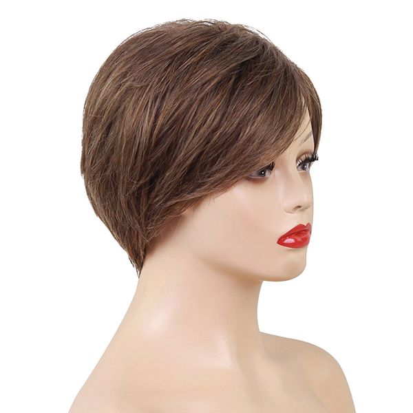 

short afro kinky straight wigs human hair wig natural looking for black/white women cosplay party daily fancy dress- 8" brown