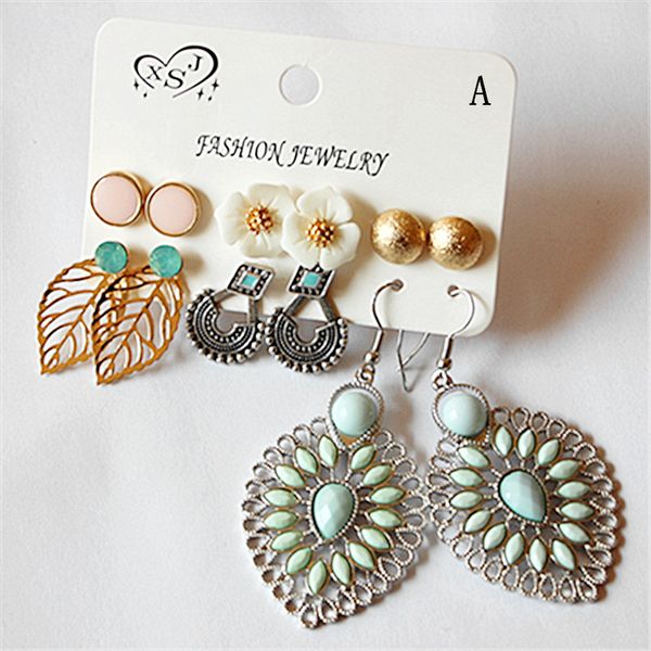 

new fashion women's jewelry wholesale girl pink/vintage/flower beautiful mashup 6 pairs /set earrings gift agent shipping, Golden;silver