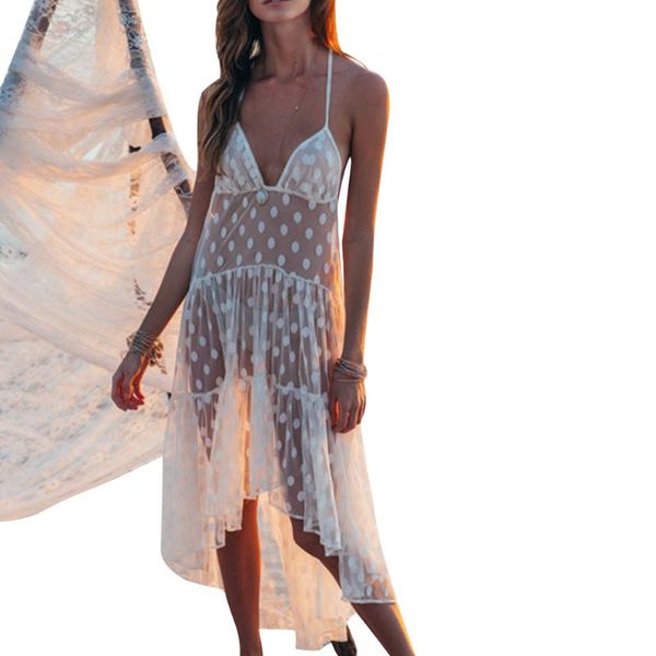 

summer dot bikini cover up womens swimwear beach maxi wrap skirt sarong kimono kaftan dress sundress