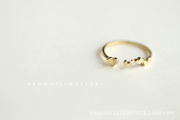 

new plated 14k gold heart zircon ring womens small fresh simple european and american-style ring ring, Silver