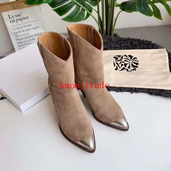 

original box isabel paris runway marant lamsy leather ankle boots woman designer shoes italy calf leather metal toe boots, Black