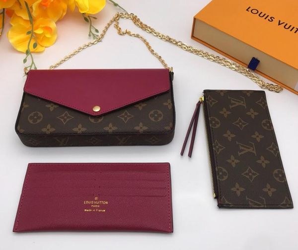 

men's wallet fashion women's single long wallet letter check wallet card bag 3 piece suit shoulder bag, Red;black