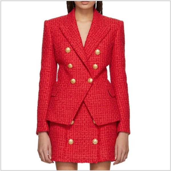 

new with label brand b original design women's double-breasted metal buckle blazer red tweed coat, Black;brown