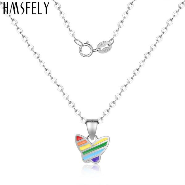 

hmsfely 925 sterling silver colorful butterfly necklace pendant jewellery charm dangles for women jewelry gift