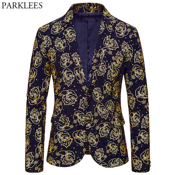 

christmas party stage blazer jacket men gold santa claus print black dress suit blazers mens prom costume traje de navidad 2xl, White;black