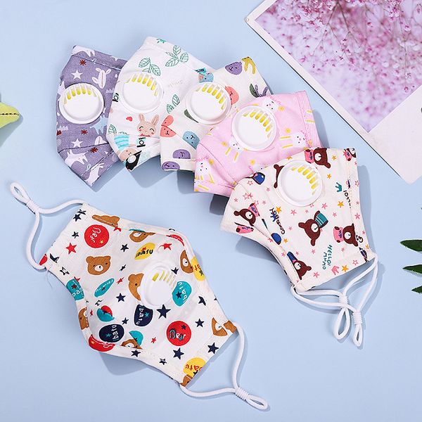 

5 styles kids face mask pm2.5 breathing valve students dustproof breathable cartoon cotton protective reusable mask
