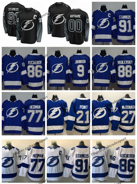 

2019 tampa bay lightning 91 steven stamkos nikita kucherov victor hedman tyler johnson ryan mcdonagh vasilevskiy brayden point hockey jersey, Black;red