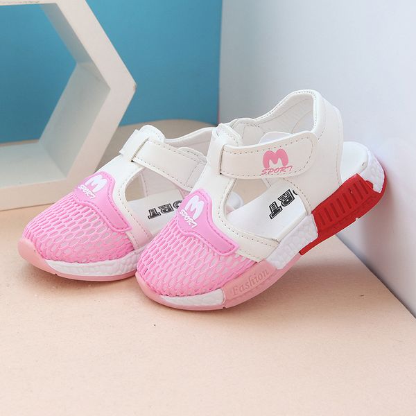 

baby shoes summer new fashion net breathable baby boys girls sandals toddler kids casual sport shoes white pink, Black;red