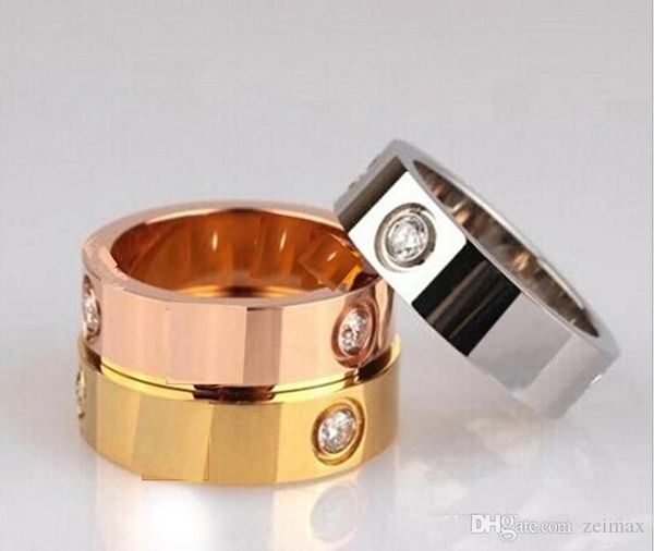 

titanium stainless steel rings for women men jewelry couples cubic zirconia gold silver rose gold rings logo with red bag 4mm 6mm