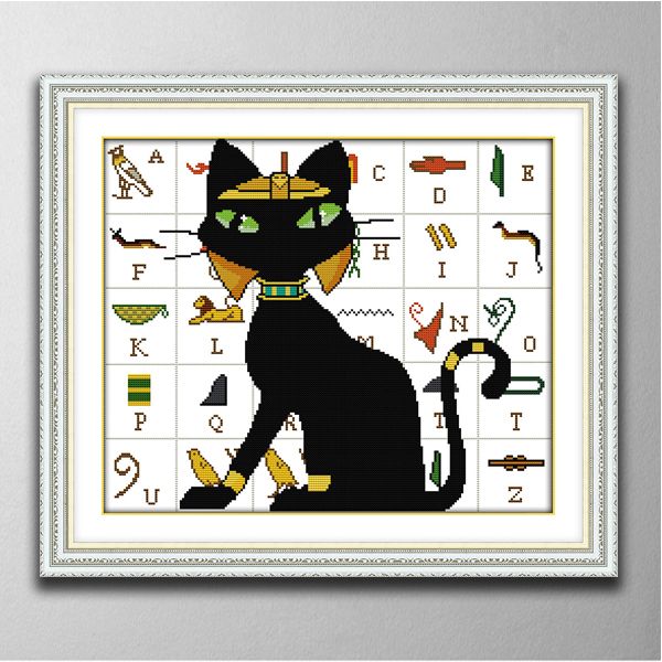 Gato preto e alfabeto Home Decor Pinturas, Artesanato Cruz Artesanato Ferramentas Bordado Bordado Conjuntos Conjuntos Contados Impressão Em Canvas DMC 14CT / 11CT