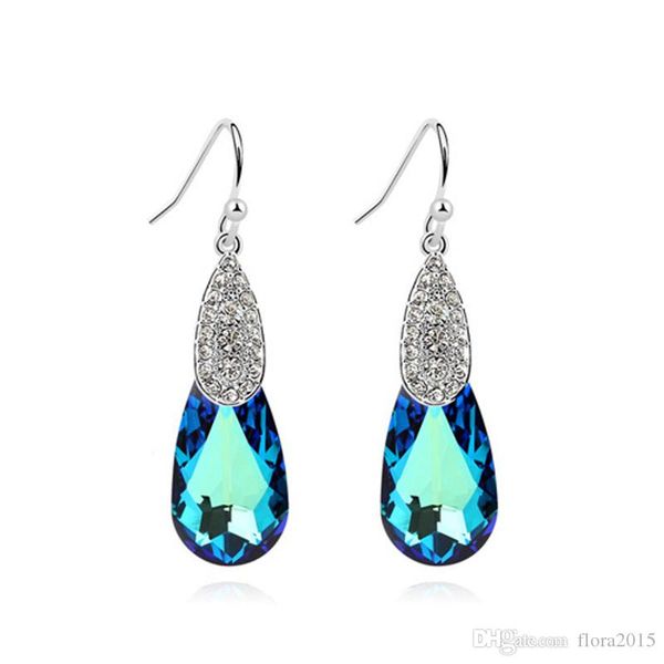 

новые роскошные девушки висят серьги, сделанные с австрийским кристаллом для новобрачного зацепления свадьбы bijoux аксессуары лучшего рожде, Silver