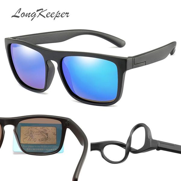 

longkeeper children square polarized sunglasses kids silicone safe tr90 sun glasses girls boys uv400 coating mirror gafas de sol nbjku, Blue