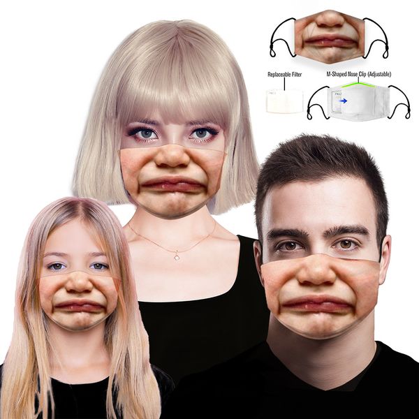 

cross-border amazon men and women pm2.5 cotton dustproof 3d printed mask grimace with filter wry smile customize individual pack
