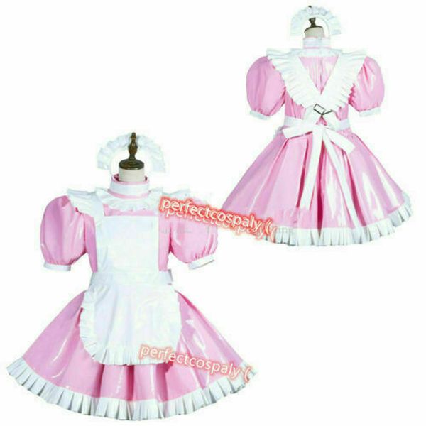 

sissy maid pvc dress vinyl uniform tailor-madeing, Black;red