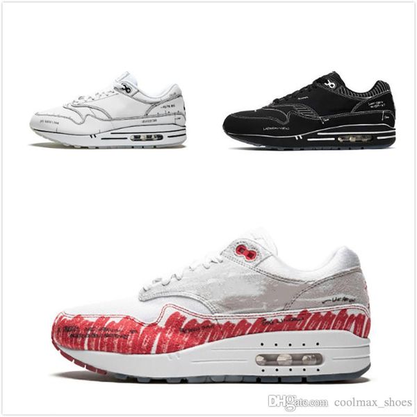 

New Hand Painted Design M 1 Sketch Schem Run Shoes White Black Red Outdoor Fashion Jogging Shoe Mens Designer Sneakers Sport Trainers
