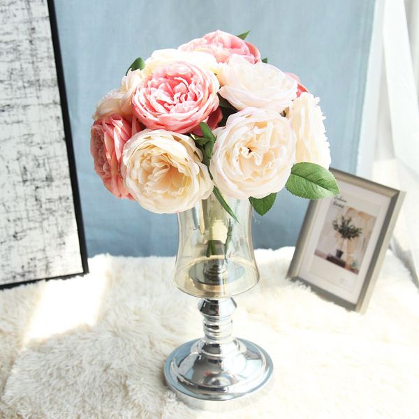 

5pcs artificial roses white silk fake roses flower faux heads diy wedding home decoration scrapbook accessories
