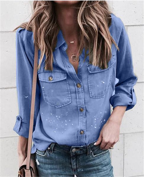 

spring autumn 2019 women solid blue shirt long sleeve plain shirts korean women streetwear button blouse elegant ladies new, White