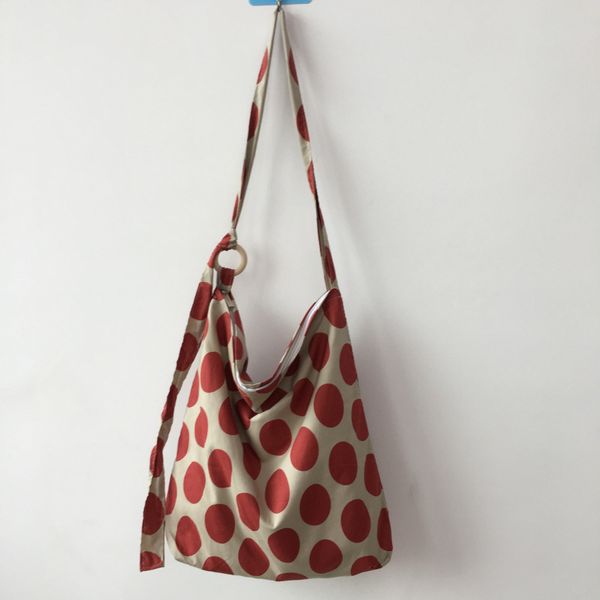 

summer chic wave point canvas handbag ins women's single shoulder zipper round bucket bowknot dot crossbody bag market bag