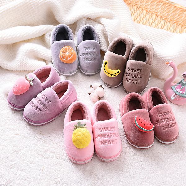 

2019 new winter children' cotton slippers fruit series unicorn boys slippers house toddler grils indoor home warm kids slides, Black;grey