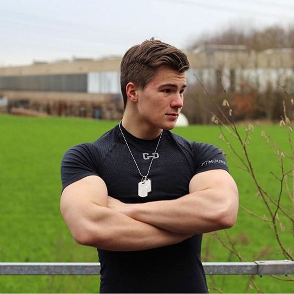 

short men's quick drying gym clothing clothes sports mens gym clothes tight basketball training fitness wear t-shirt wholesale, Black;blue