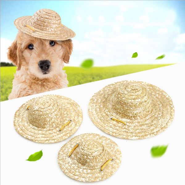 

2018 pet sun hat handcrafted woven hawaii style adjustable pets dog puppy caps cute straw hat pet accessories