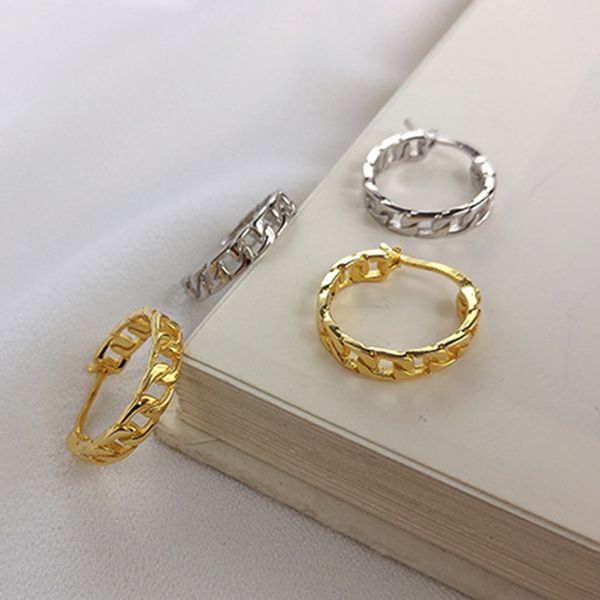 

корейская грубая боковая цепь женщины серьги серебро 925 обруч серьги белого золота преувеличены уха пряжки женщин ювелирные изделия, Golden;silver