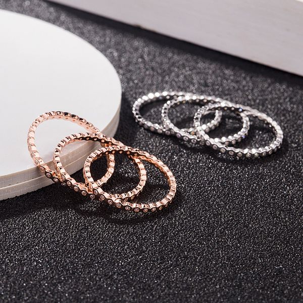 

full diamond honeycomb ring fashion simple s925 sterling silver plated 18 k rose gold honeycomb hexagonal index finger ring female