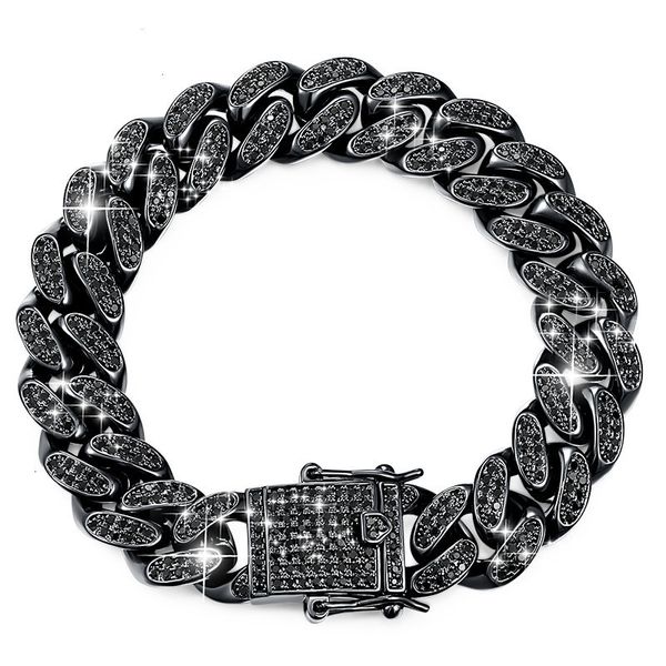 

black cubic zirconia cuban link chain charms bracelet men hip hop jewelry 18cm/20.5cm/22cm