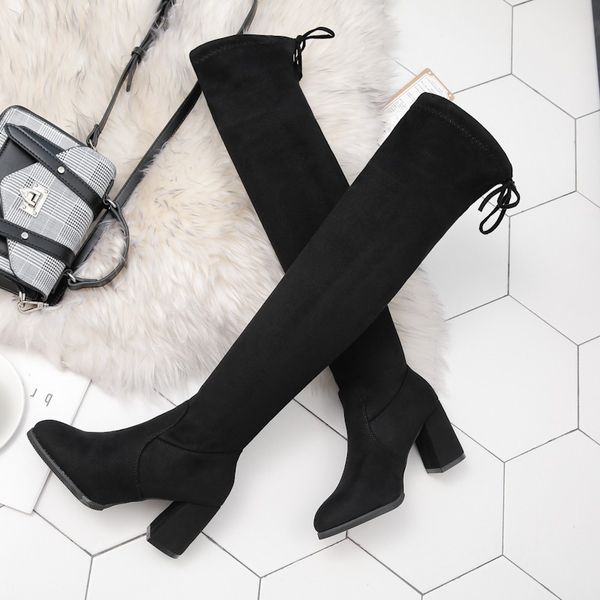 

winter women over-the-knee boots shoes women high heels pumps party dress thigh high snow boots botas mujer zapatos &572, Black