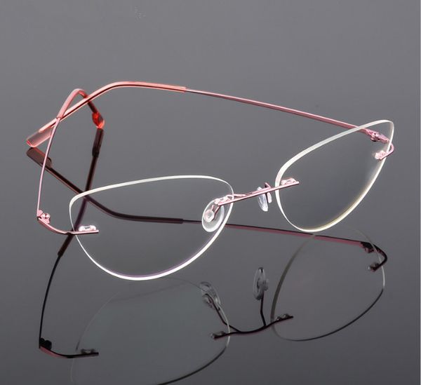 

cat eye titanium rimless reading glasses ultra-light women alloy rimless reading eyeglasses presbyopic glasses +0.50 to +6.00, White;black