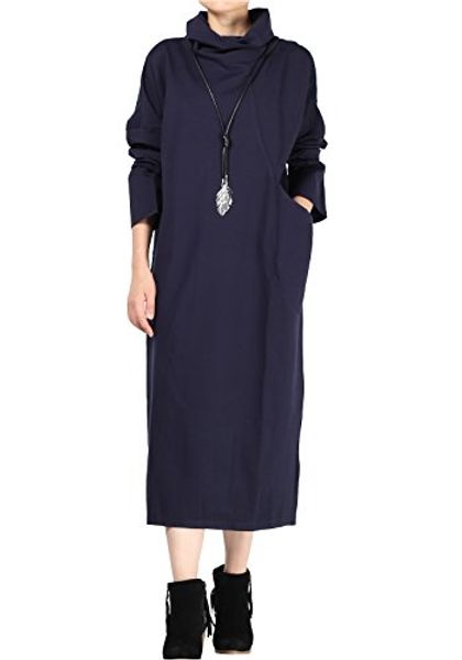 

mordenmiss women's turtleneck long basic dress big pocket, Black;gray