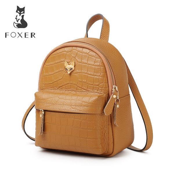 

foxer cowhide commuter women soft travel bag female tote girl mini backpack genuiune leather lady vintage backpack
