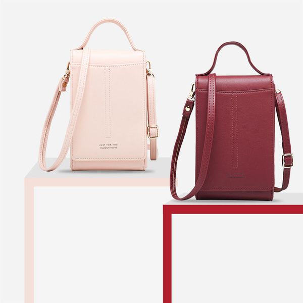 

autumn style women phone shoulder bag pu leather money wallet mini chain mobile phone bags crossbody messenger bag for girl, Red;black