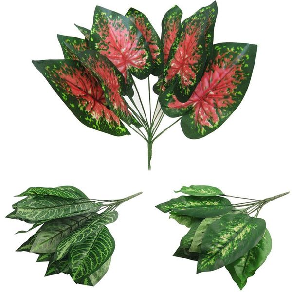 

simulation plants green bunch 14 large artificial leaves foliage flowers