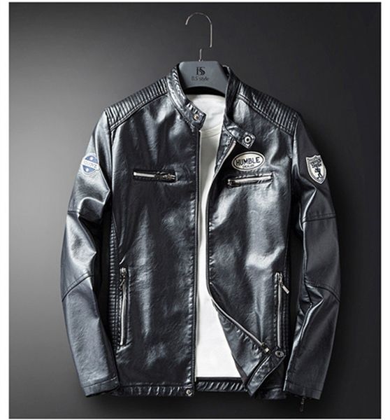 

designer mens jackets spring motorcycle pu slim printed mens coats casual long sleeve male leather outerwear, Black