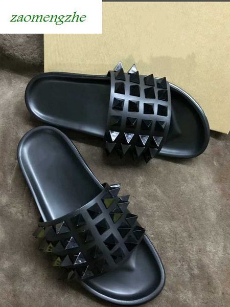 

donna studded red bottom slippers designer willow nails soft bottom rubber slippers men rivet junior spikes flatslipperswith boxssales new, Black