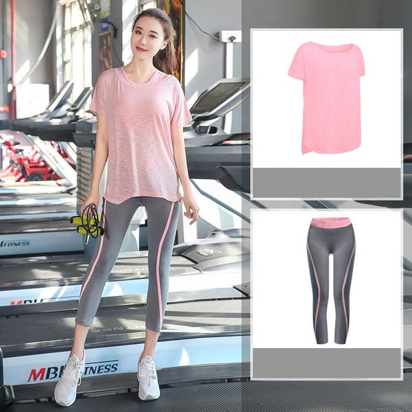 

women yoga set gym fitness clothes shirt+pants running tight jogging workout yoga leggings sport suits, White;black