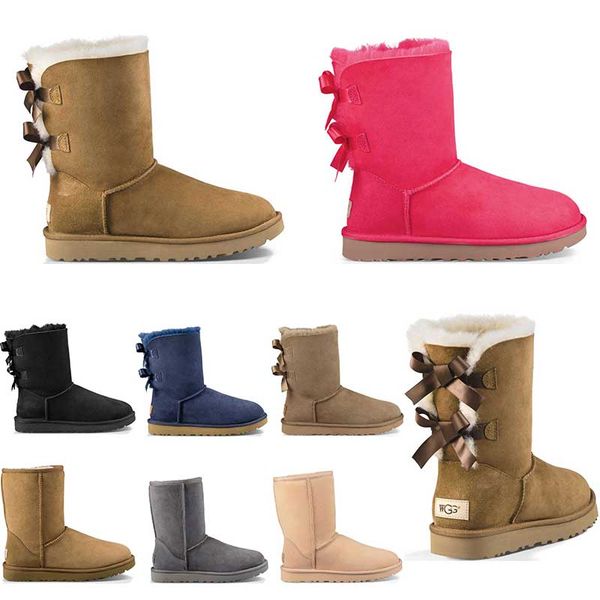 

2019 designer australia women classic snow boots ankle short bow fur boot for winter chestnut women winter shoes size 36-41 ing, Black
