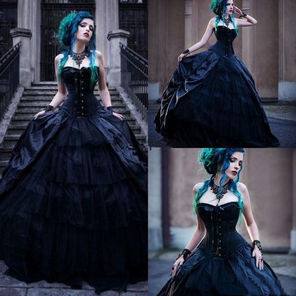 

custom made black gothic wedding dresses with sweetheart pleats floor length a line wedding dresses 2020, White