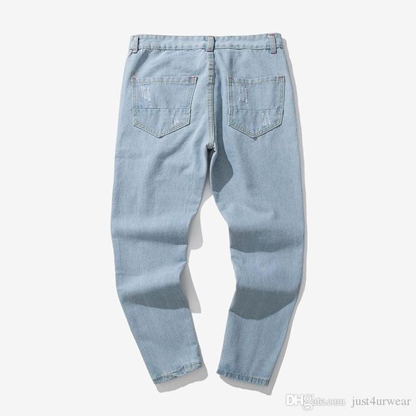 

light blue loose ripped jeans mens clothing spring new fashion hip hop zipper long pants