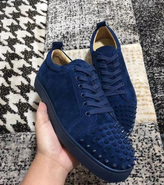 

italy luxury designer shoes for man women red bottom junior leather spikes flat sneakers genuine leather fashion dress shoes, Black
