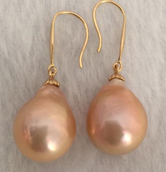 

gorgeous baroque 13-15mm south sea gold pink pearl earring 14k, Golden;silver