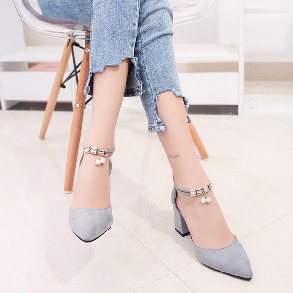 

summer grey women shoes pointed toe pumps dress shoes high heels boat wedding tenis feminino side with big size 40, Black