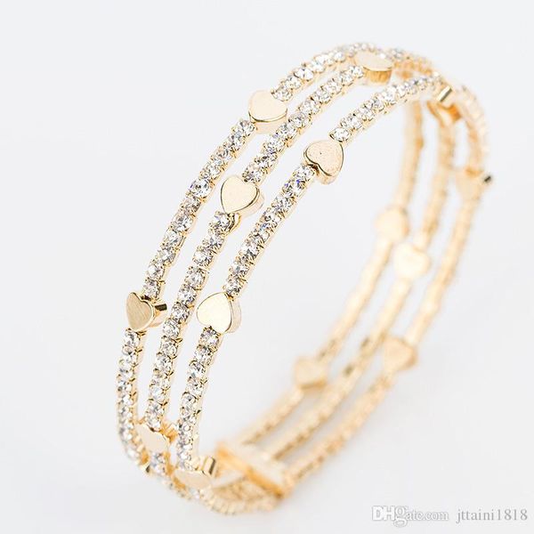 

new fashion elegant women bangle 3 row wristband bracelet crystal cuff bling lady gift bracelets & bangles b020, Black