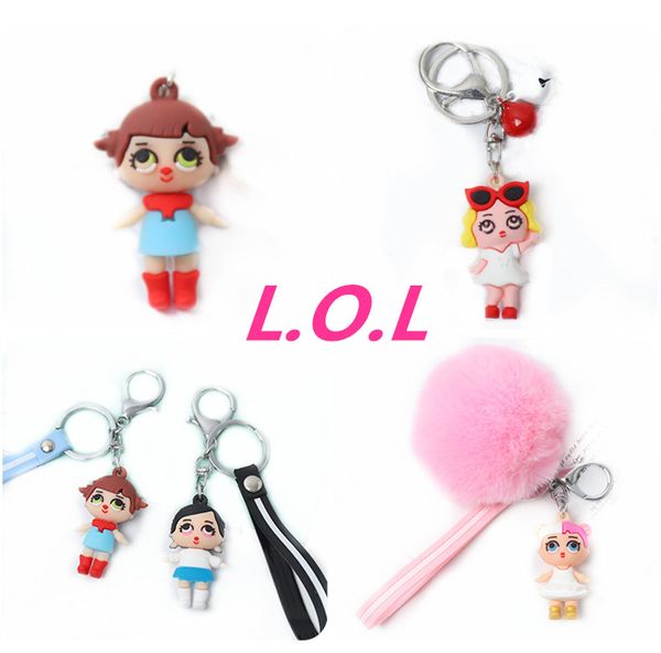 

28style metal pvc keychain soft fur ball lovely soft lining key chains ball cartoon doll plush keychain car keyring bag earrings accessories, Red;brown
